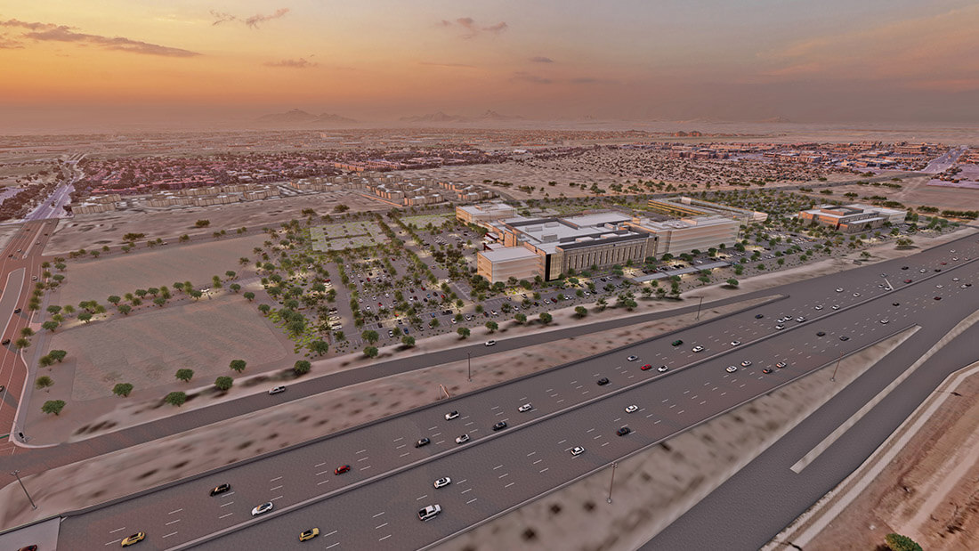 Artistic rendering of the project's aerial view.